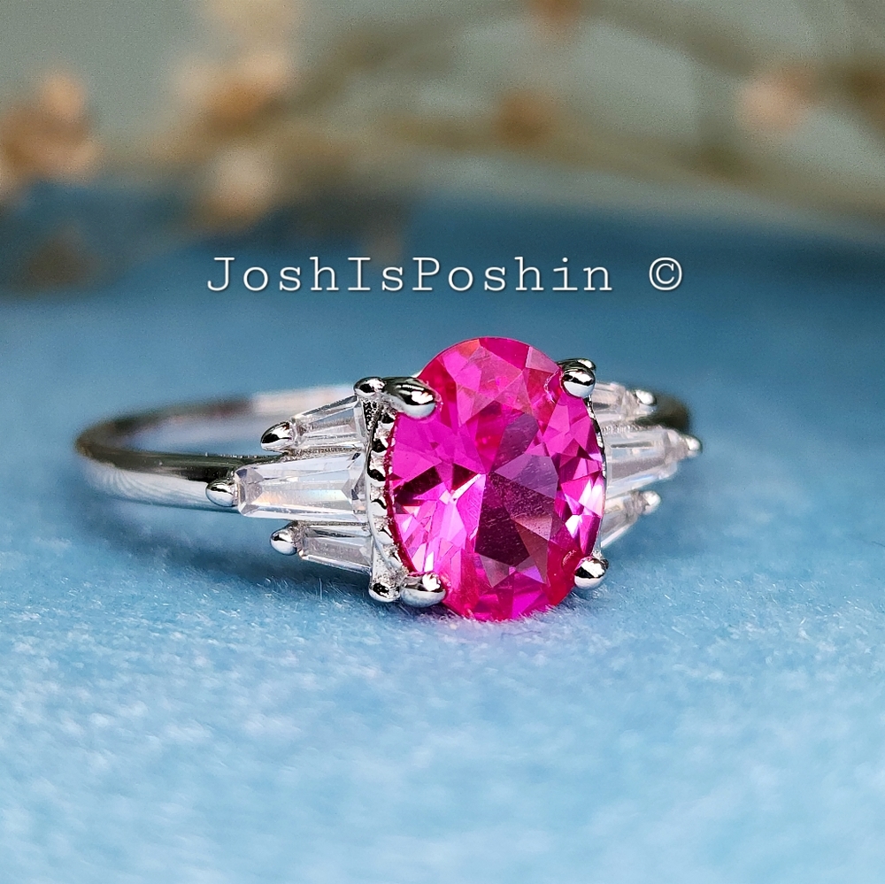 Genuine oval pink sapphire ring in sterling silver - Picture 3 of 10